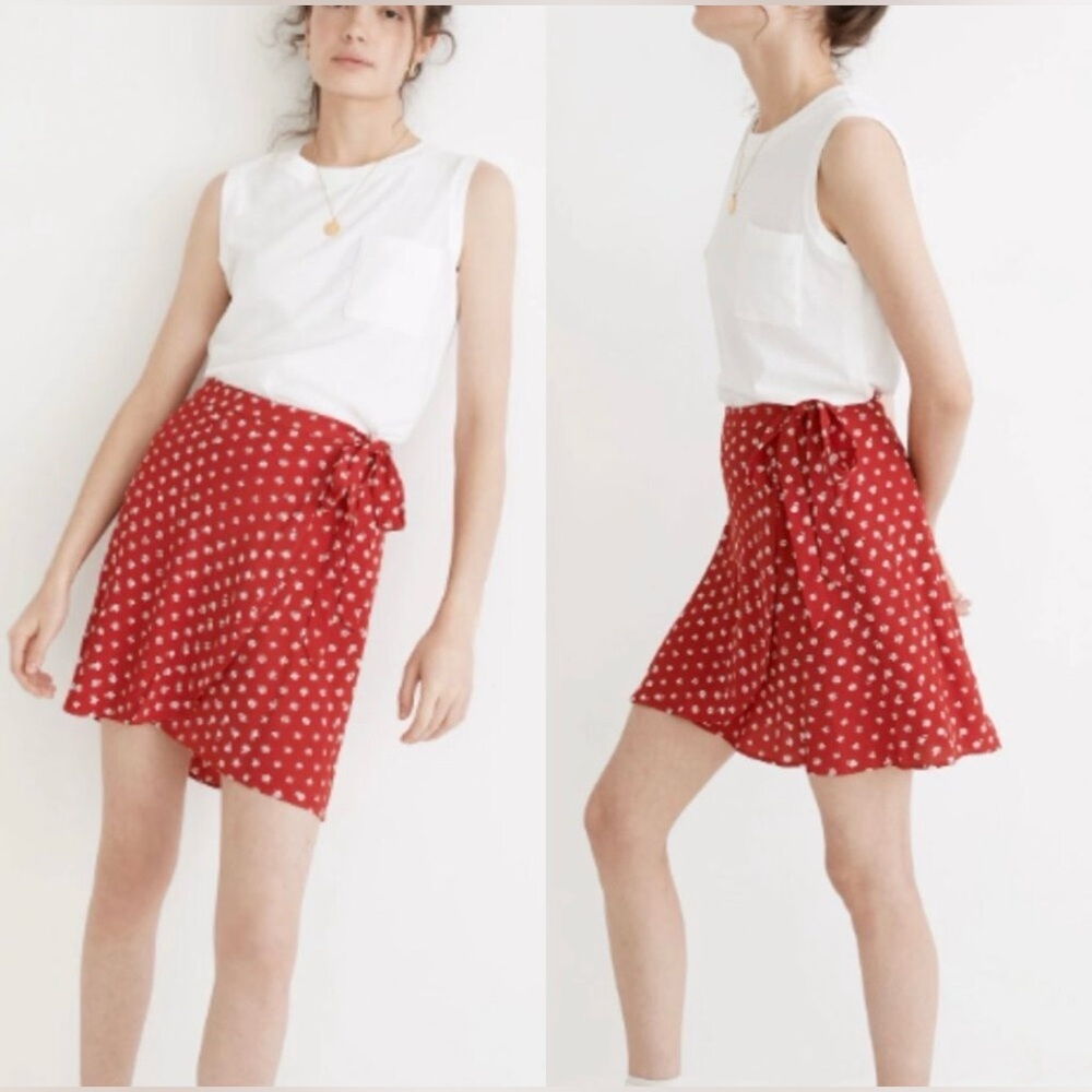 Madewell Red Floral Wrap Mini Skirt